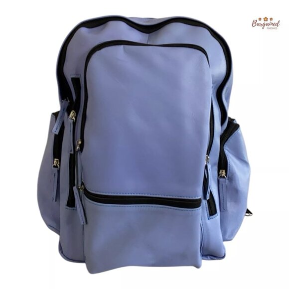 New Unbranded Genuine Blue Smooth Leather Medium Backpack - Picture 1 of 12